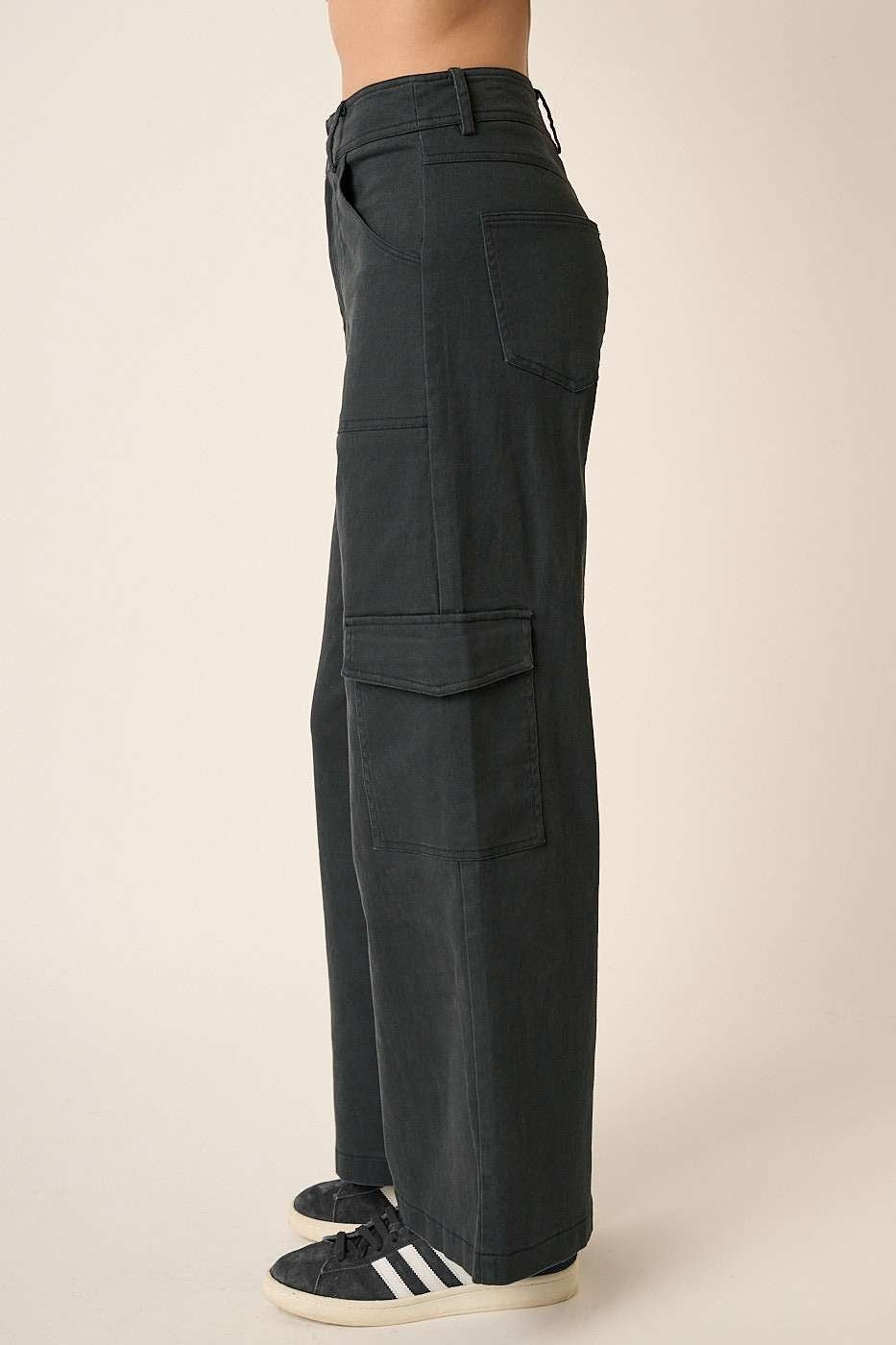 Mittoshop Wide Leg High Waist Pants with Cargo Pockets