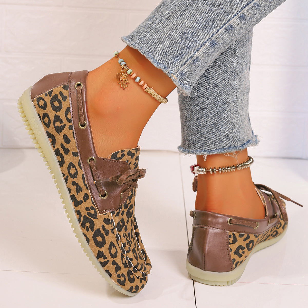 Lace Up Leopard Slip-Ons