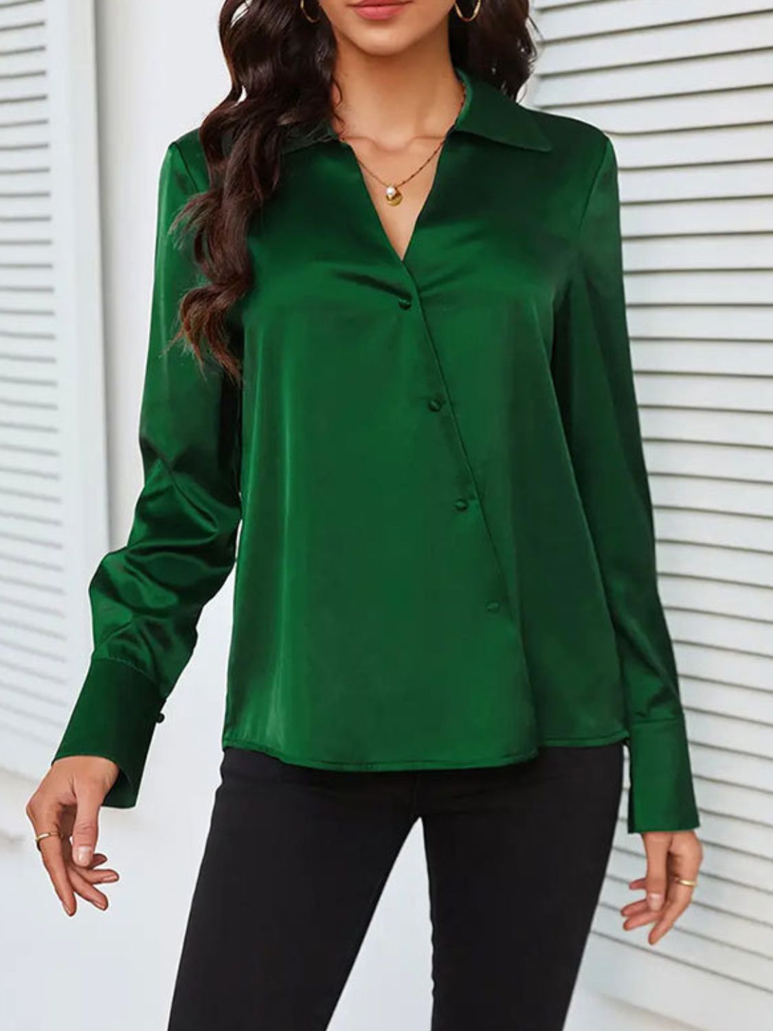 Button Up Collared Neck Long Sleeve Shirt