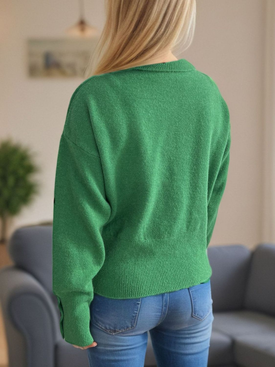 Front Slit Decorative Button Turtleneck Sweater