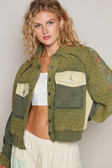 POL Embroidered Sleeve Raw Edge Quilted Jacket