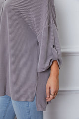 Notched Roll-Tab Sleeve Blouse