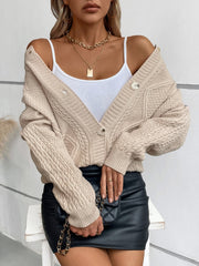 Cable-Knit Round Neck Button Up Cardigan