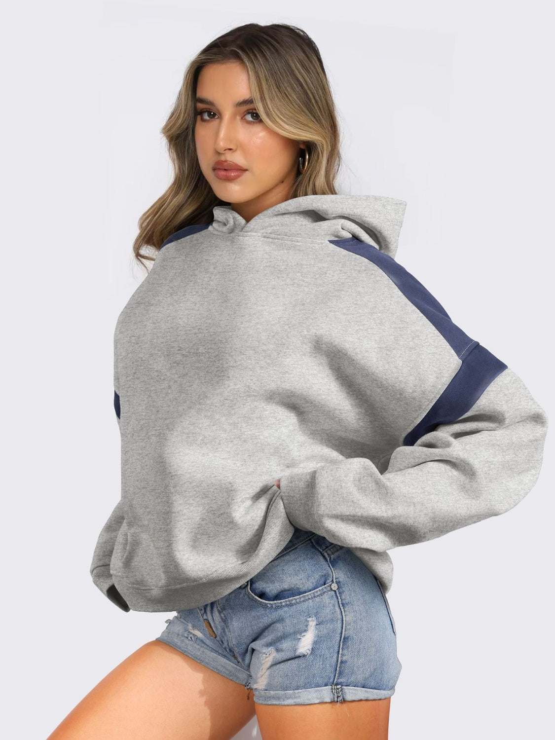 Contrast Dropped Shoulder Long Sleeve Hoodie