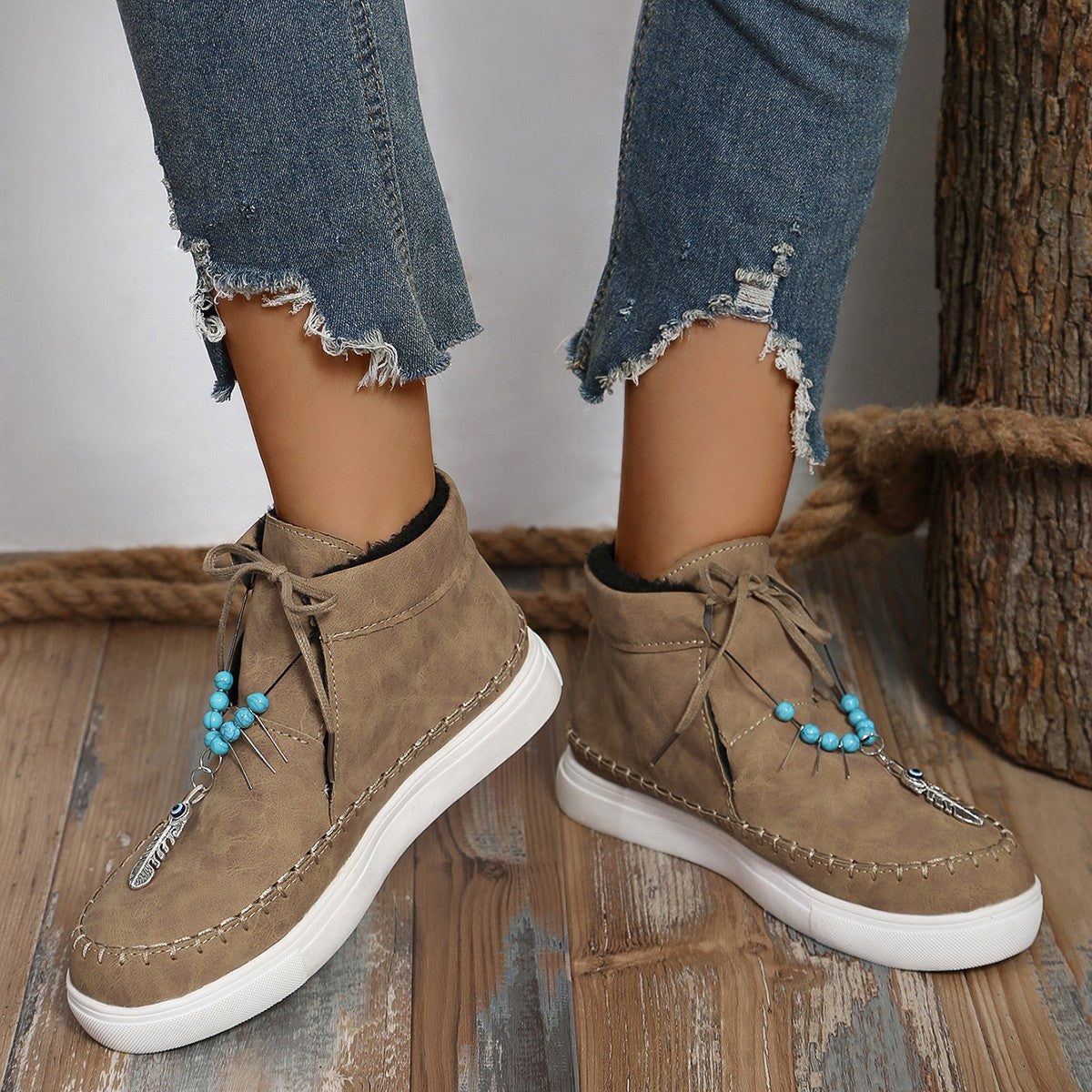 Tied Bead Trim Platform Sneakers