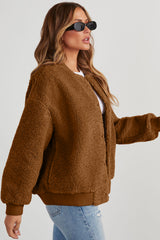 Baseball Collar Long Sleeve Sherpa Jacket