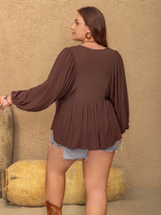 Plus Size Tie Neck Balloon Sleeve Blouse