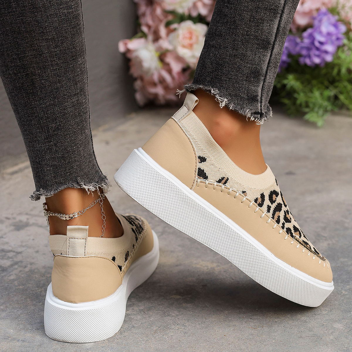 Leopard Round Toe Platform Sneakers