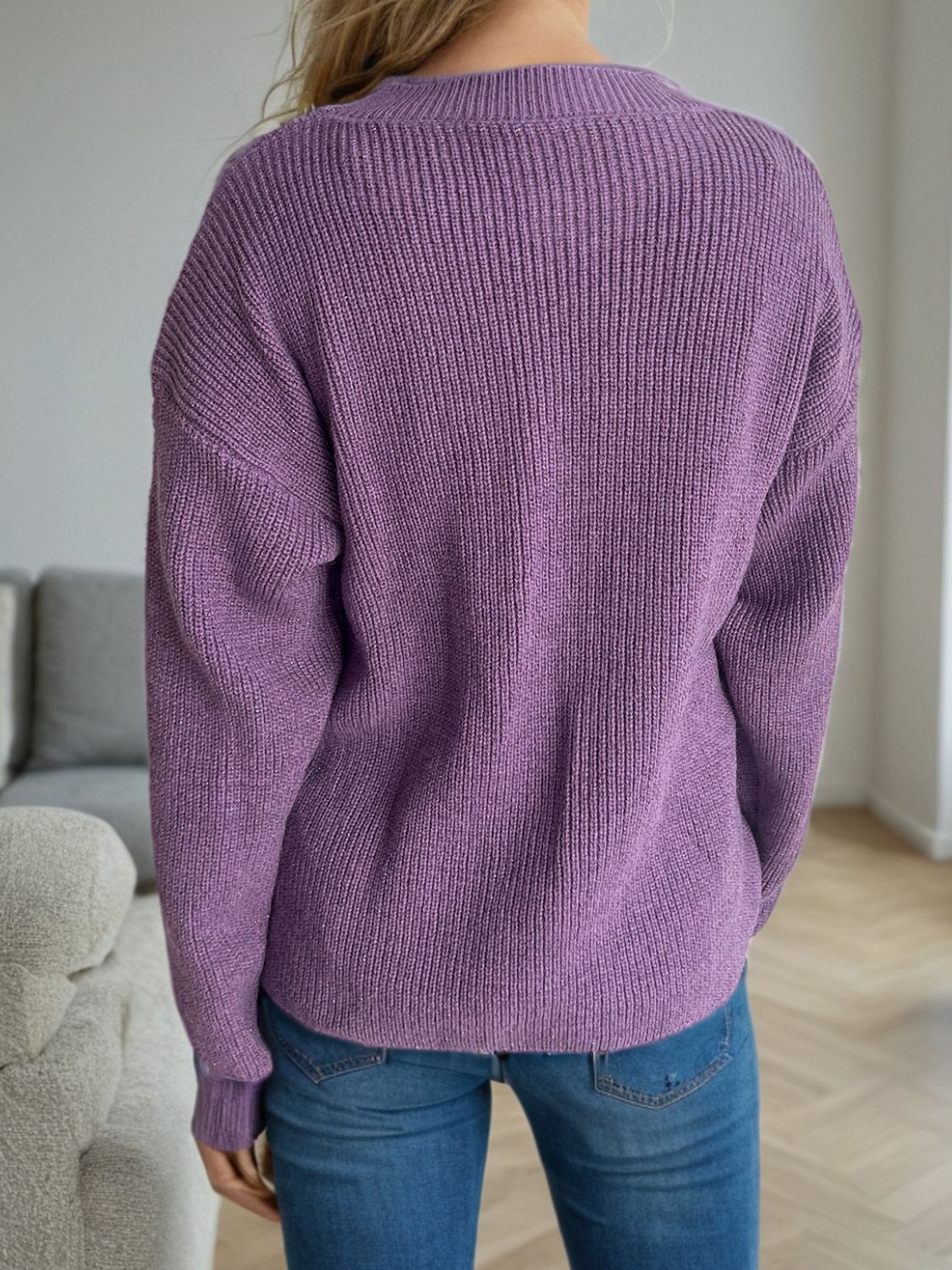 Solid Color Round Neck Long Sleeve Sweater