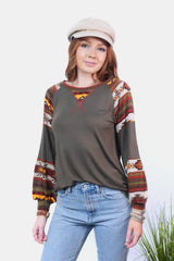 Celeste Full Size Geometric Round Neck Long Sleeve Top