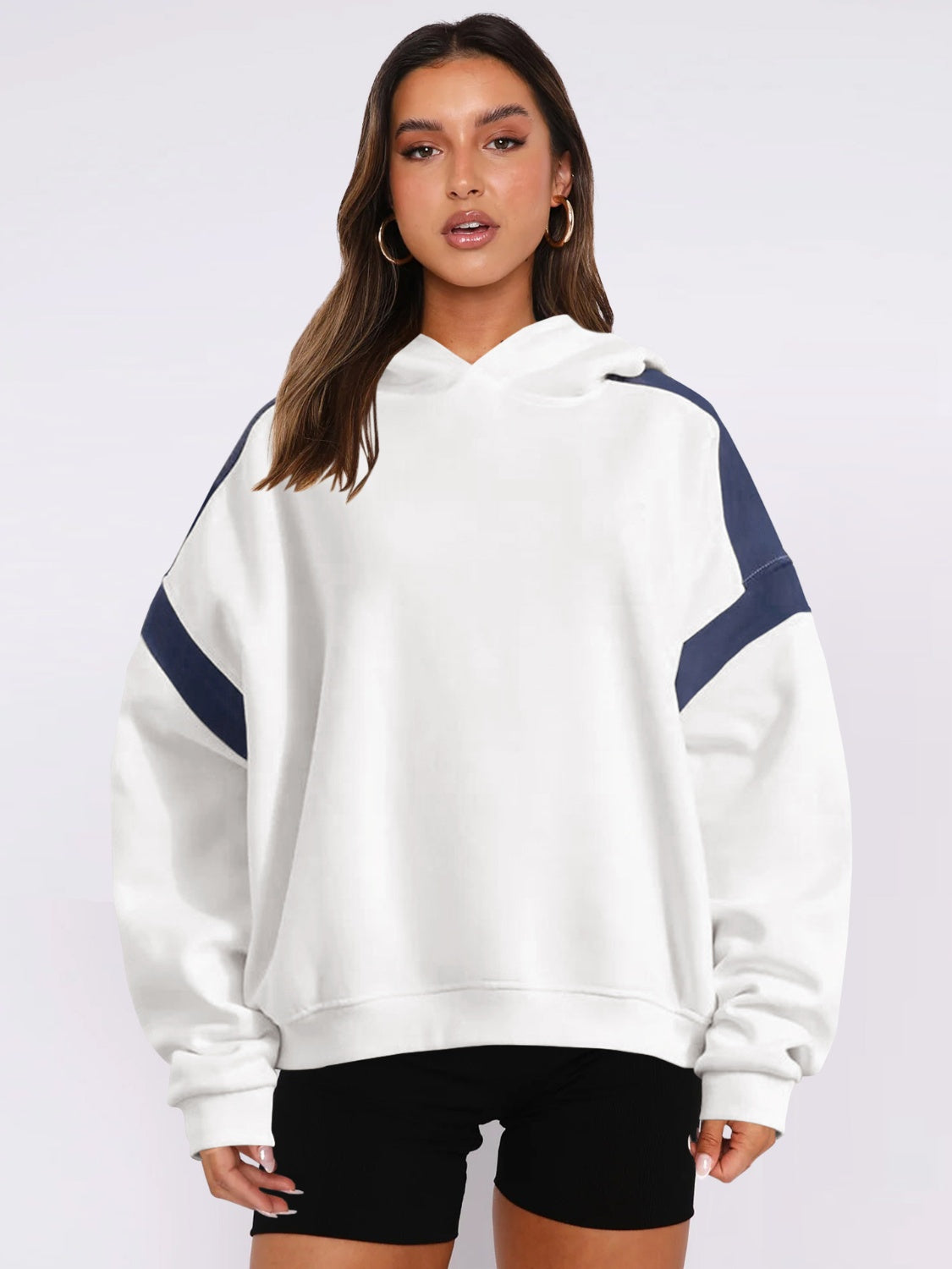 Contrast Dropped Shoulder Long Sleeve Hoodie