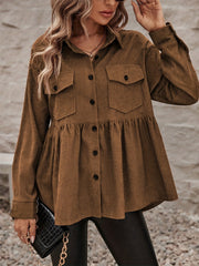 Peplum Collared Neck Long Sleeve Shacket