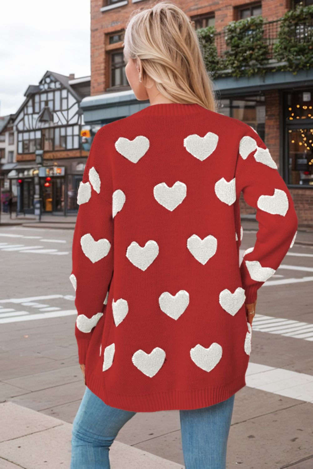 Heart Button Down Long Sleeve Cardigan