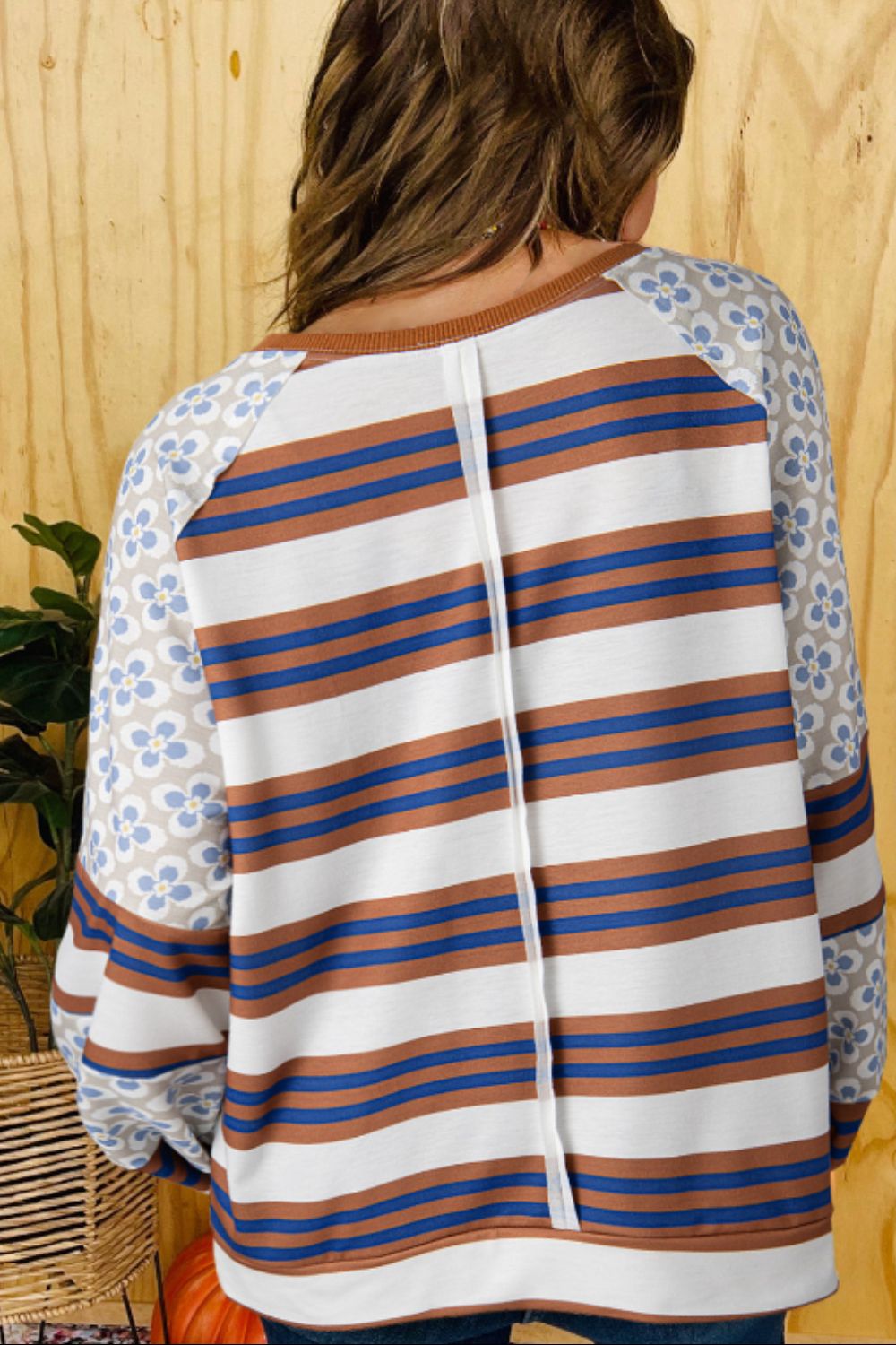 Contrast Stripes Round Neck Raglan Sleeve Sweatshirt