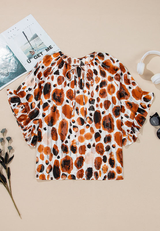 Printed Tie Neck Three-Quarter Sleeve Blouse