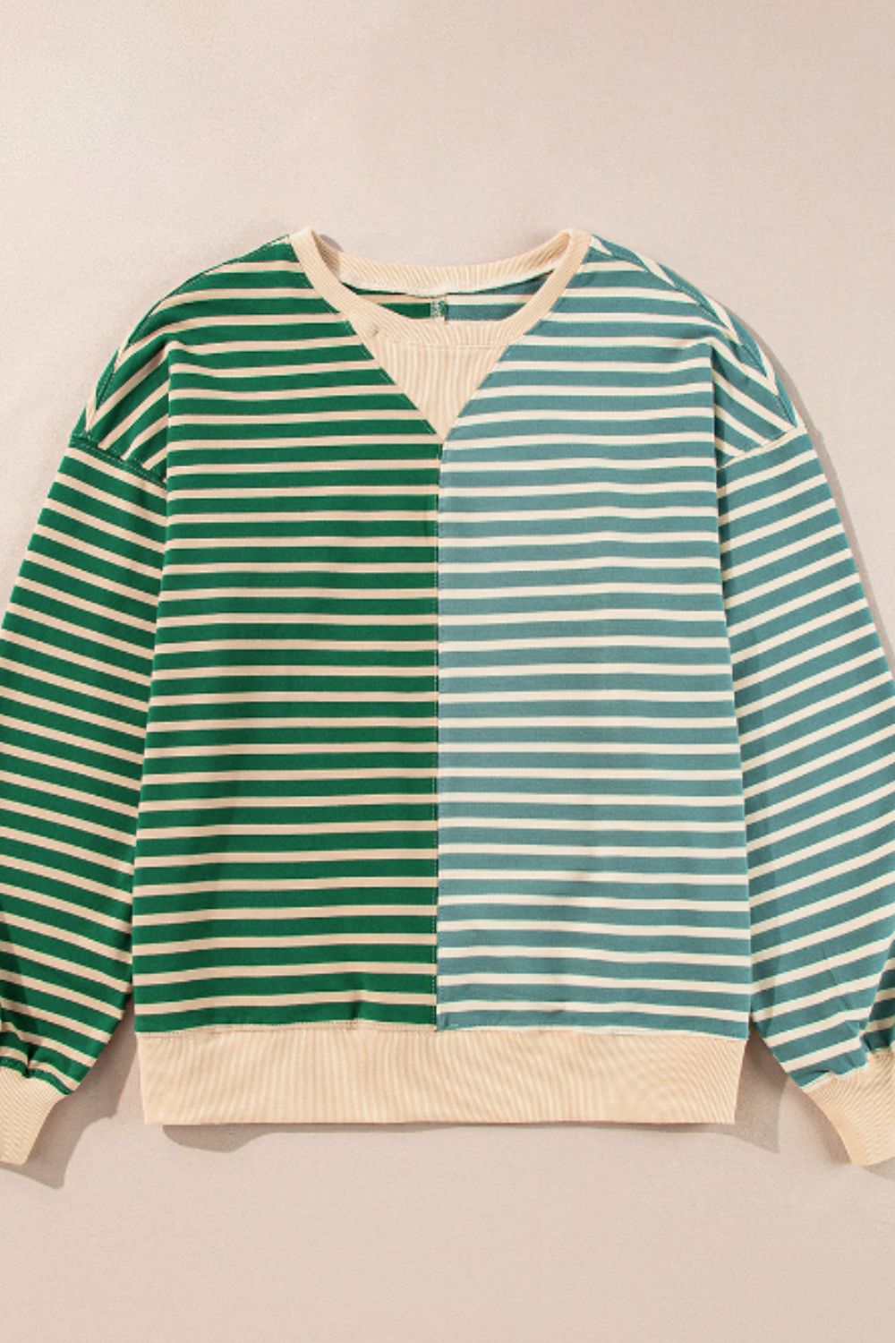 Contrast Striped Round Neck Long Sleeve Sweatshirt