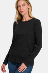 Zenana Full Size Solid Color Round Neck Long Sleeve T-Shirt