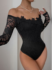 Perfee Lace Off-Shoulder Long Sleeve Bodysuit