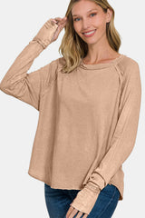 Zenana Round Neck Thumbhole Long Sleeve T-Shirt