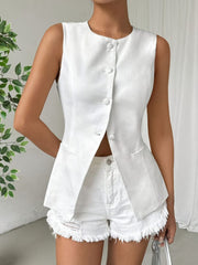 Button Down Round Neck Vest