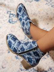 Printed Block Heel Boots with Side Zip