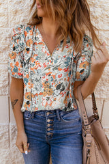 Floral Tie Neck Shoulder Detail Blouse