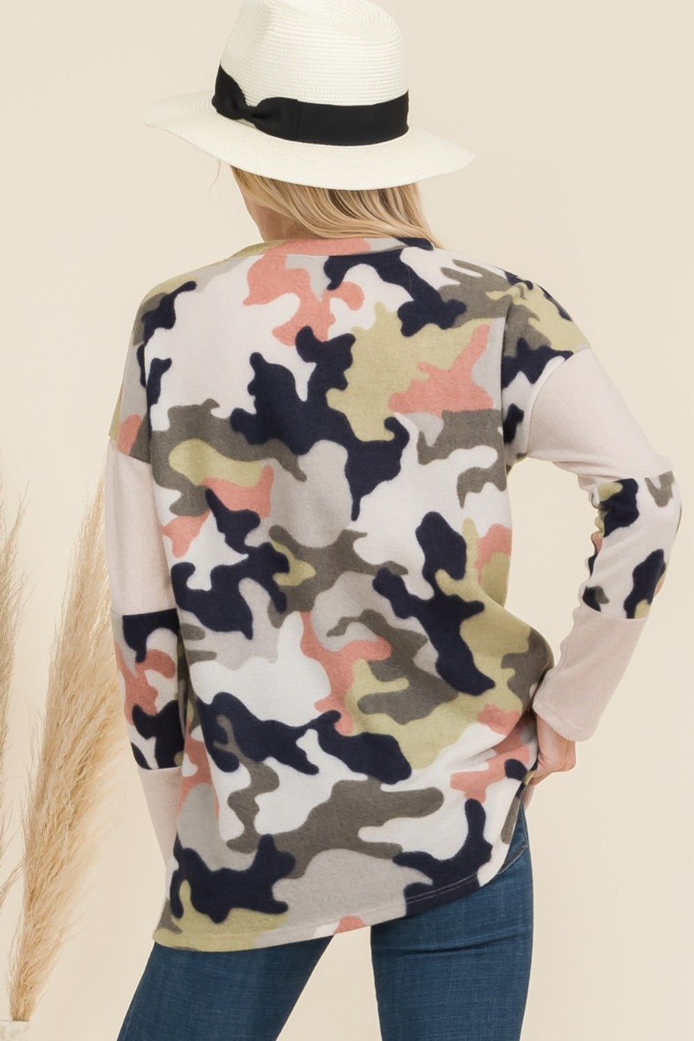 Celeste Full Size Camo Print Contrast Long Sleeve T-Shirt