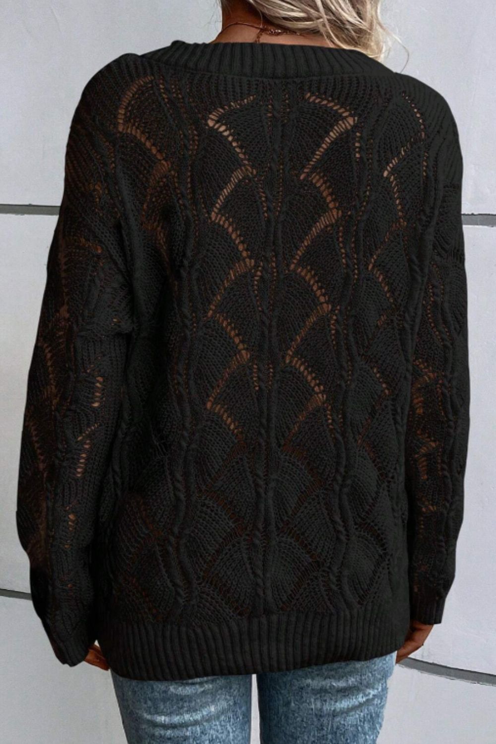 Openwork V-Neck Long Sleeve Sweater