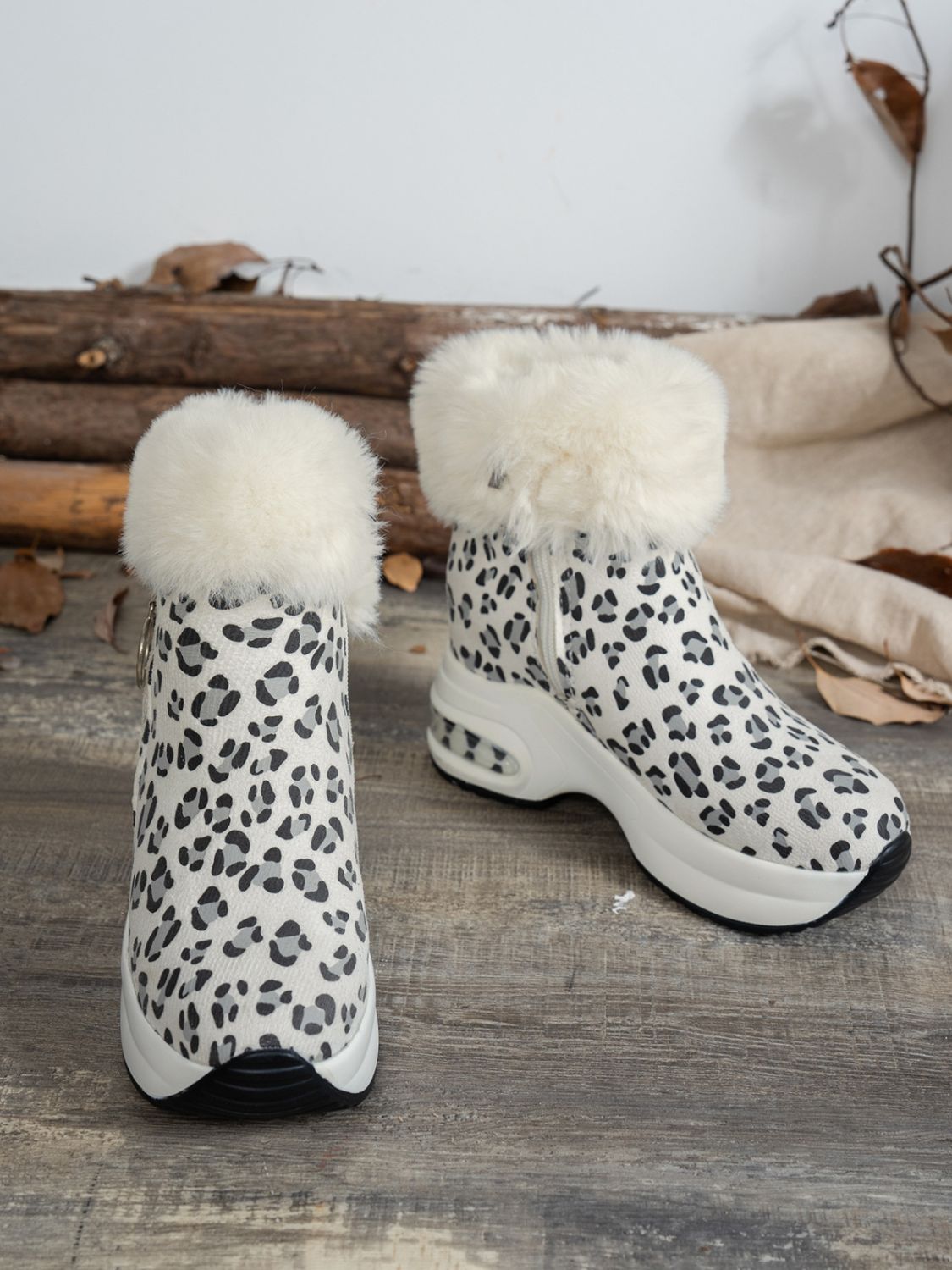 Side Zipper Leopard Platform Boots