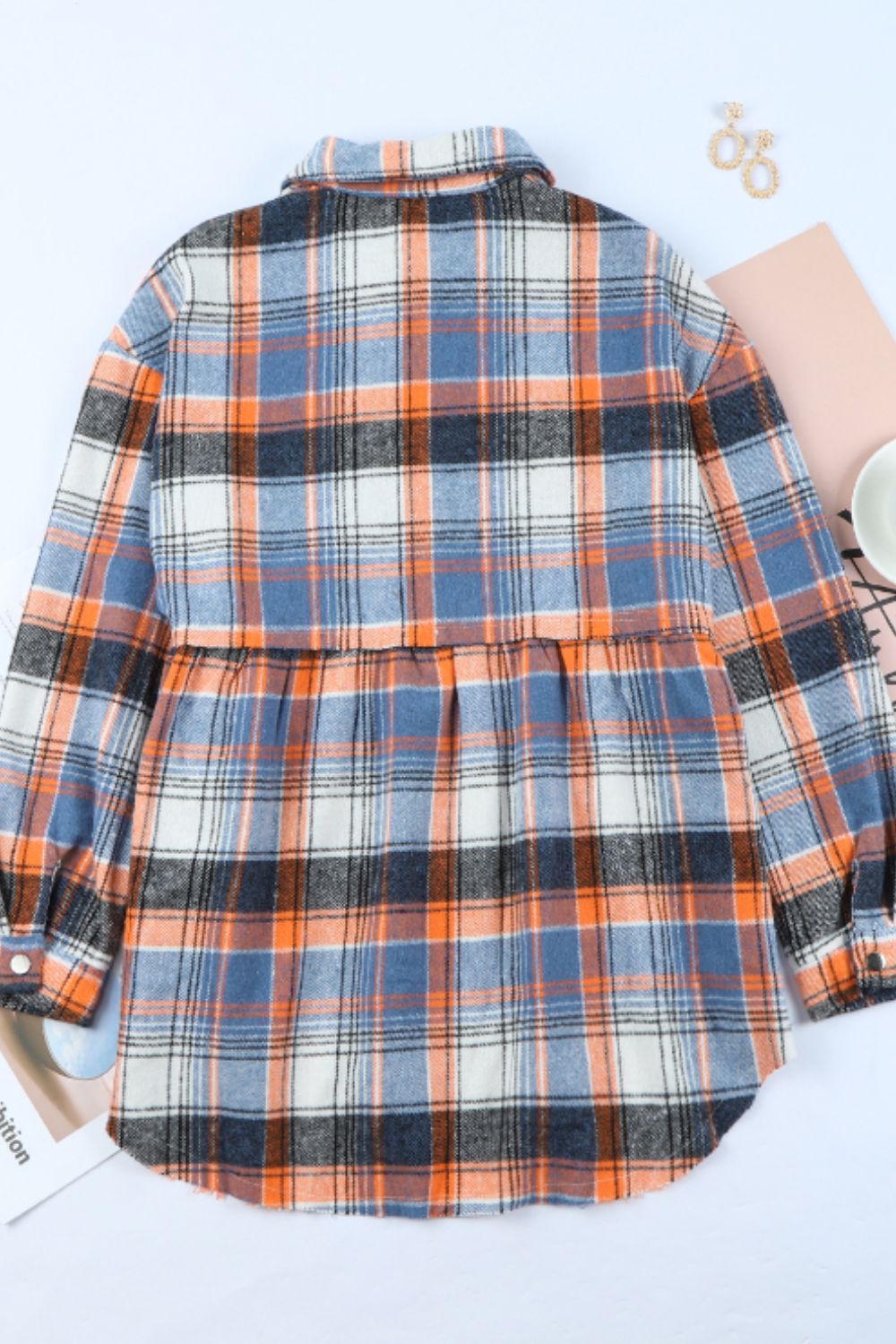 Plaid Collared Neck Long Sleeve Shirt