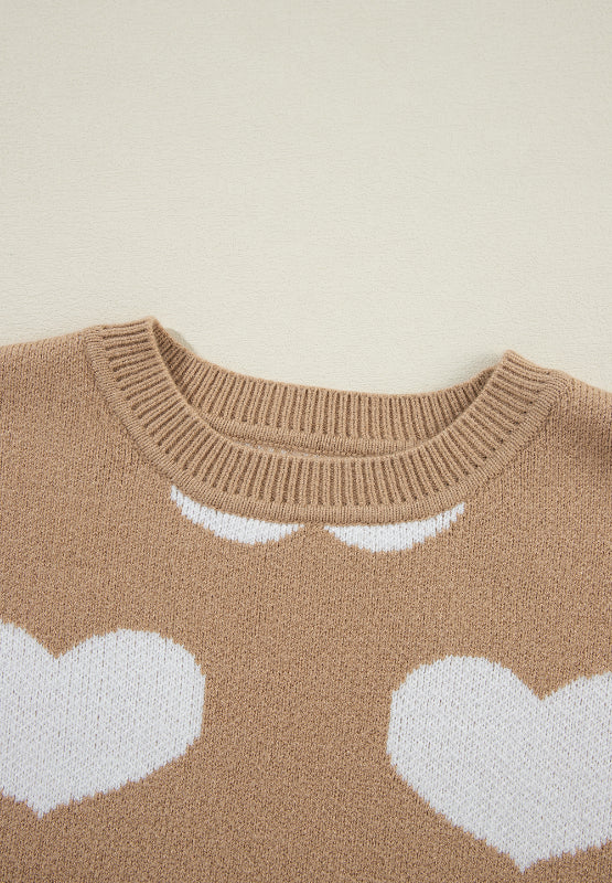 Heart Round Neck Long Sleeve Sweater