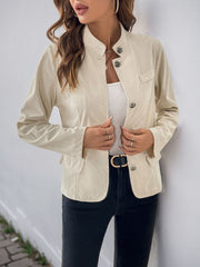 Perfee Button Up Mock Neck Jacket