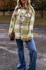 Pocketed Plaid Collared Neck Shacket