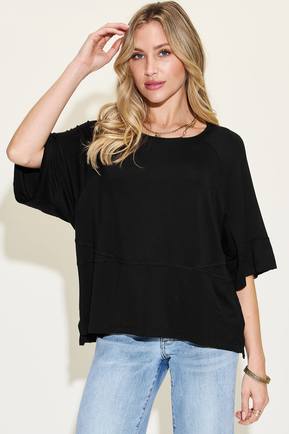 Basic Bae Full Size Bamboo Round Neck Exposed Seam T-Shirt