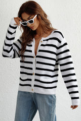 Striped Button Down Long Sleeve Cardigan